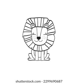 Cute Lion cartoon. Animal vector Illustration. Outlined for coloring book.