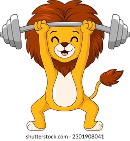 Cute lion cartoon with barbells