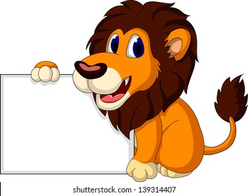 Cute Lion Cartoon Blank Sign Stock Vector (Royalty Free) 139314407 ...