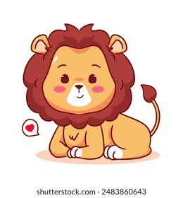 Cute Lion Cartoon Character. Adorable and Kawaii Animal Icon Mascot Concept Design. Logo Vector Illustration. Isolated White Background.