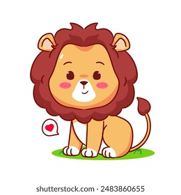 Cute Lion Cartoon Character. Adorable and Kawaii Animal Icon Mascot Concept Design. Logo Vector Illustration. Isolated White Background.