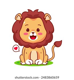 Cute Lion Cartoon Character. Adorable and Kawaii Animal Icon Mascot Concept Design. Logo Vector Illustration. Isolated White Background.