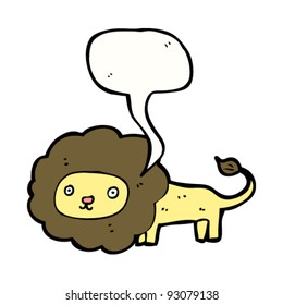 cute lion cartoon character with speech bubble