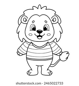 Cute lion cartoon coloring page illustration vector. For kids coloring book