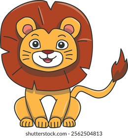 Cute lion cartoon. Flat vector illustration. Wild life animals. Cute animal on white background