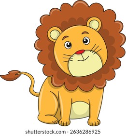 Cute lion cartoon. Flat vector illustration. Wild life animals. Cute animal on white background