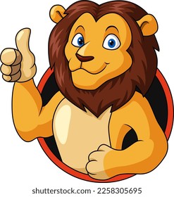 Cute lion cartoon giving thumb up