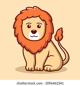 Cute Lion Cartoon Icon Illustration. Animal Flat Cartoon Style
