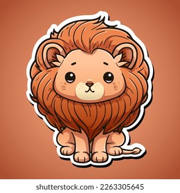 Cute lion cartoon illustration in sticker design baby wild animal