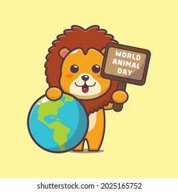 cute lion cartoon illustration in world animal day. cute vector design character. Vector isolated flat illustration for poster, brochure, web, mascot, sticker, logo and icon.