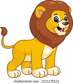 Cute lion cartoon isolated on white background. Vector illustration.