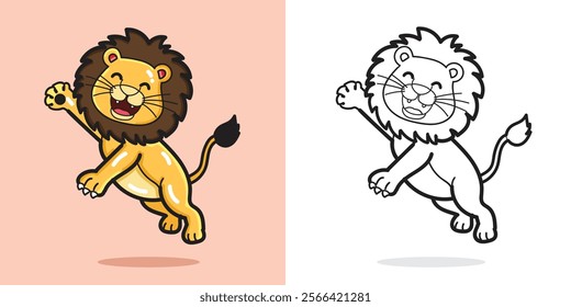 Cute Lion cartoon jumping good for design element or coloring book element