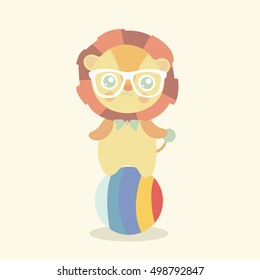cute lion cartoon, king of the jungle, T-shirt design vector illustration