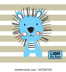 cute lion cartoon on striped background, T-shirt design for kids vector illustration