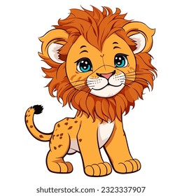 Cute Lion Cartoon On White Background