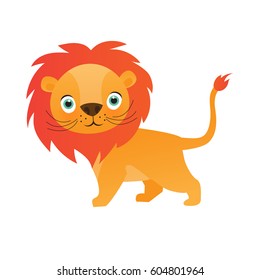 Cute lion cartoon on white background vector illustration. Stylized animal.