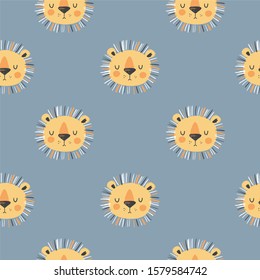 Cute lion cartoon seamless pattern. Great design fabric and baby clothes.