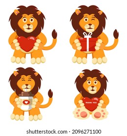 Cute lion cartoon set design vector illustration