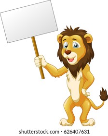 Cute lion cartoon with sign. Vector illustration