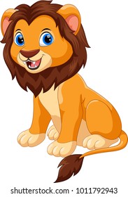 Cute lion cartoon sitting isolated on white background