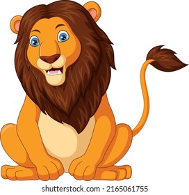 Cute lion cartoon sitting on white background