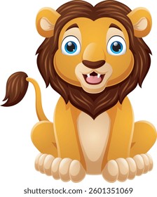 Cute lion cartoon sitting on white background