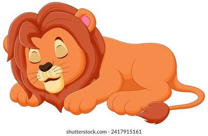 Cute Lion Cartoon Sleeping Vector Illustration. Animal Nature Icon Concept Isolated Premium Vector