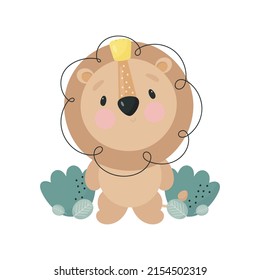 León lindo. Estilo de caricatura. Ilustración vectorial. Para tarjetas, carteles, carteles, libros para niños, impresión en el envase, impresión en ropa, tela, papel pintado, textil o vajilla.