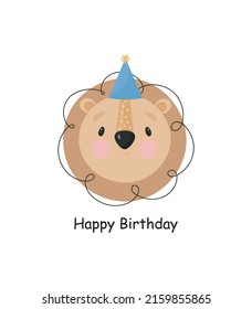 Cute Lion. Cartoon style. Vector illustration. For card, posters, banners, children books, printing on the pack, printing on clothes, fabric, wallpaper, textile or dishes.