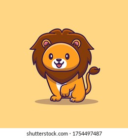 Cute Lion Cartoon Vector Icon Illustration. Animal Icon Concept Isolated Premium Vector. Flat Cartoon Style 