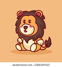 Cute lion cartoon vector icon illustration
