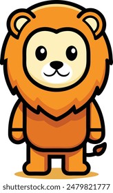 Cute Lion Cartoon Vector Icon illustration On White Background.