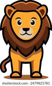 Cute Lion Cartoon Vector Icon illustration On White Background.