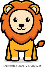 Cute Lion Cartoon Vector Icon illustration On White Background.