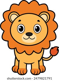 Ilustración linda del Vector de dibujos animados del león sobre fondo blanco.