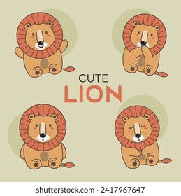 Cute Lion Cartoon Vector Illustration. Good for Doodles and Other Graphic Assets