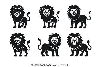 Cute Lion Cartoon Vector Illustration Set Animal Bundle Collection Group