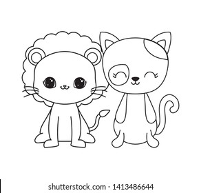 cute lion with cat animals isolated icon