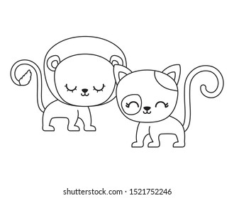 cute lion with cat animals isolated icon vector illustration design