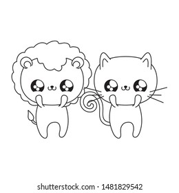 cute lion with cat baby animals kawaii style