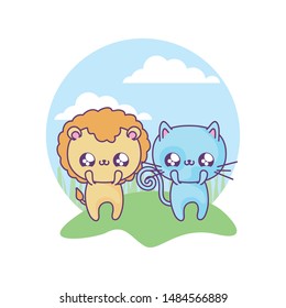 cute lion with cat baby animals kawaii style