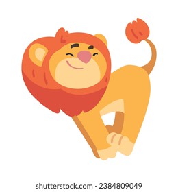 Cute Lion Character with Mane Jump with Joy Vector Illustration