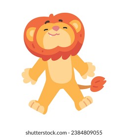 Cute Lion Character with Mane Lying and Smiling Vector Illustration