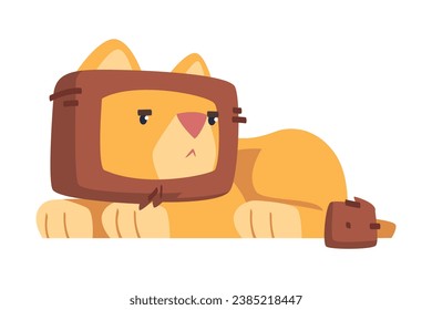 Cute Lion Character with Mane Lying Vector Illustration