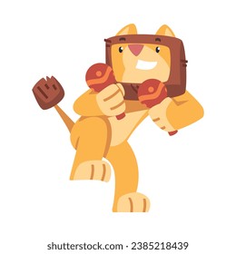 Cute Lion Character with Mane Play Maraca Vector Illustration