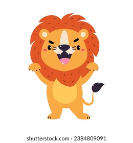 Cute Lion Character with Mane Roaring Vector Illustration