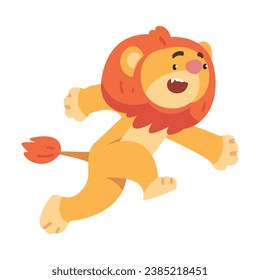 Cute Lion Character with Mane Run Vector Illustration