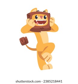 Cute Lion Character with Mane Scream with Joy and Excitement Vector Illustration