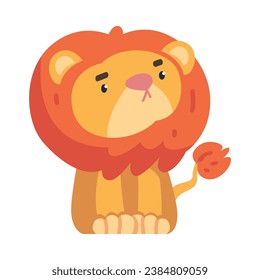 Cute Lion Character with Mane Sitting Vector Illustration