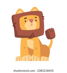 Cute Lion Character with Mane Sitting Vector Illustration